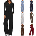 2025 cross-border fashion amazon new product pure color casuallong sleevesv necksuittopshigh waistloose pants shipping