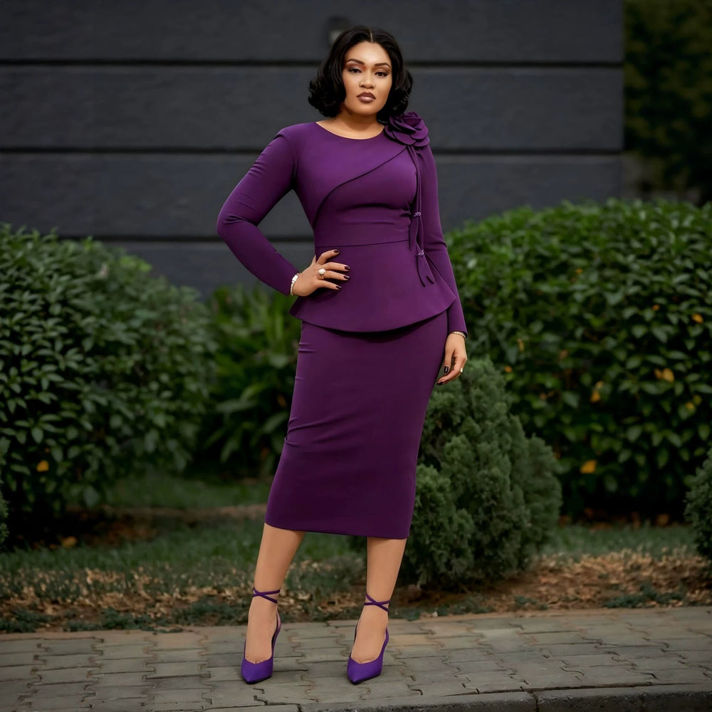 Autumnew arrivallong sleeveselegance one-step skirt stereo flower ruffles silm hip-hugging work clothingdress dress