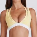 fake two-piececontrast color white striped running fitness shorts v neckhalter sports intimates bra yoga suit