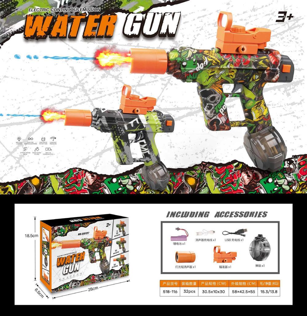 hot-selling uzi kids electric water gun toy large capacity reloading continuous water spray water fight toy wholesale