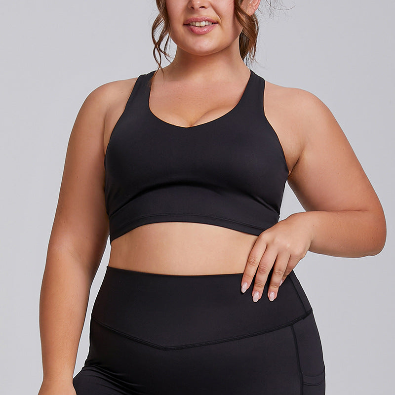 European and american plus size sports bra for women, high impact shockproof brushed fabric racerback yoga tank top, high elasticity breathable fitness bra