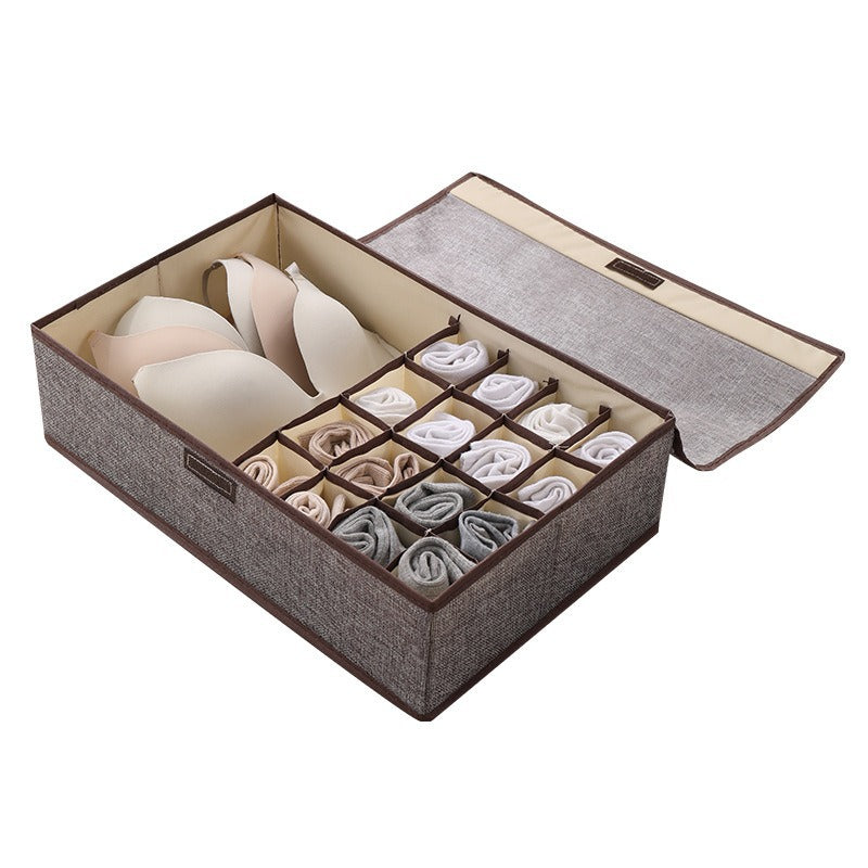Home cotton and linen underwear storage box sub-format underwear finishing box desktop cosmetics sub-grid covered storage box