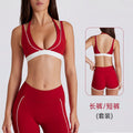 fake two-piececontrast color white striped running fitness shorts v neckhalter sports intimates bra yoga suit