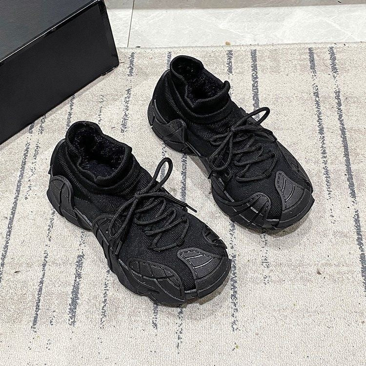 2025 winter new collection: women's fleece-lined cotton shoes, warm sock shoes, casual thick-soled shoes, octopus sneakers