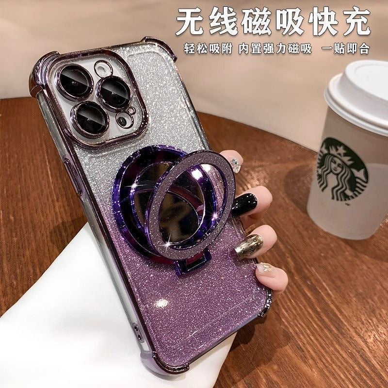 Four-corner airbag case for apple 17 pro max, anti-drop minimalist iphone 15 mirror stand protective cover