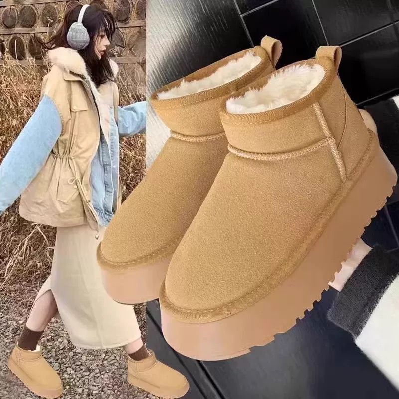 Thick sole anti-ski snow boots for women 2026new arrival autumn winter bread shoes slip-on fleece-linedthickenedheattech cotton shoes