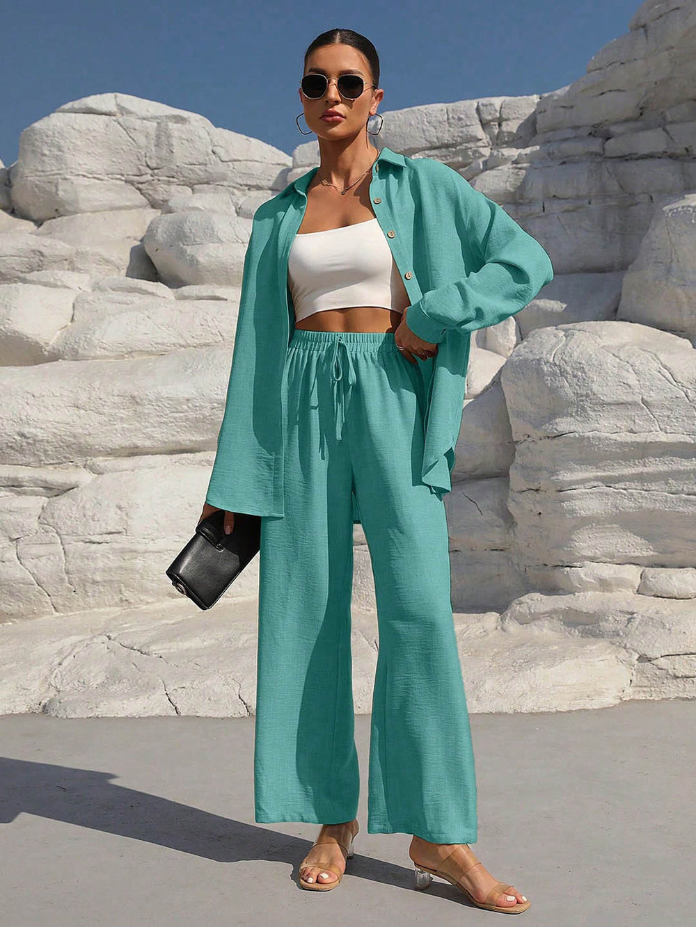 European and american cross-border  summer new arrival: loose-fit two-piece set with wide-leg pants - casual outfit for wholesale export