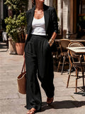 Retro rice apricot linen suit lapel casual small suit high waist pleated loose pantselegantsuit