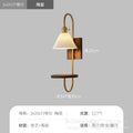 Vintage walnut wall sconce with antique brass and ceramic shelf - bedroom bedside b&b manufacturer