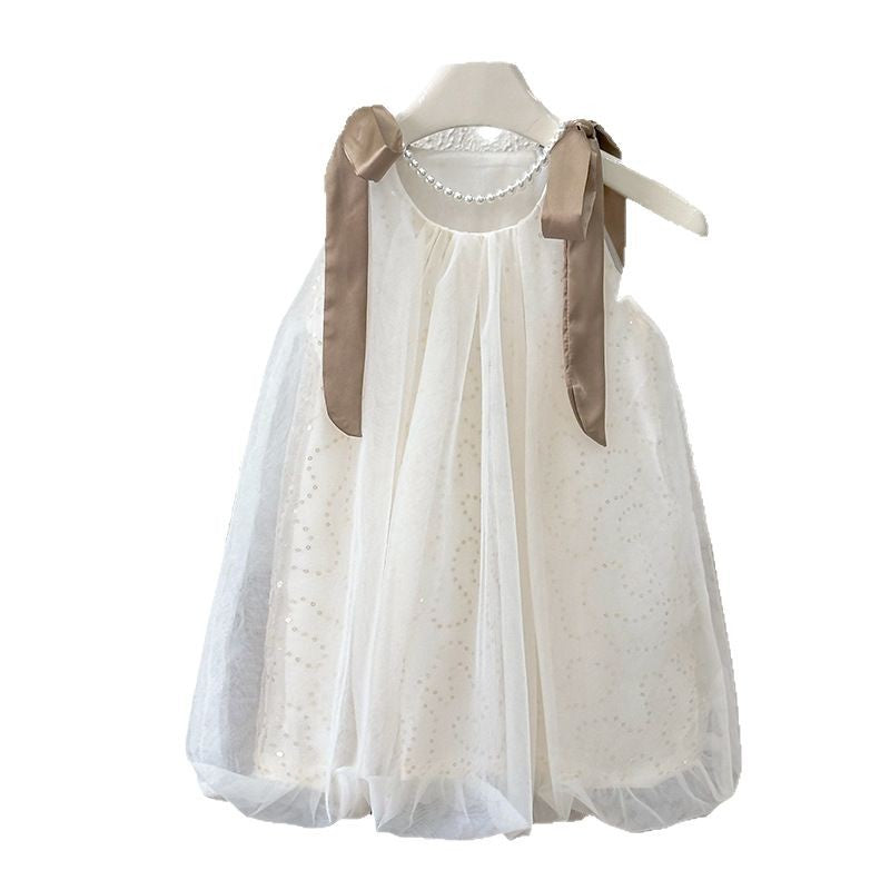 Girls' dress  summer new style chic sundress elegant baby girl floral bud sequin mesh skirt trendy