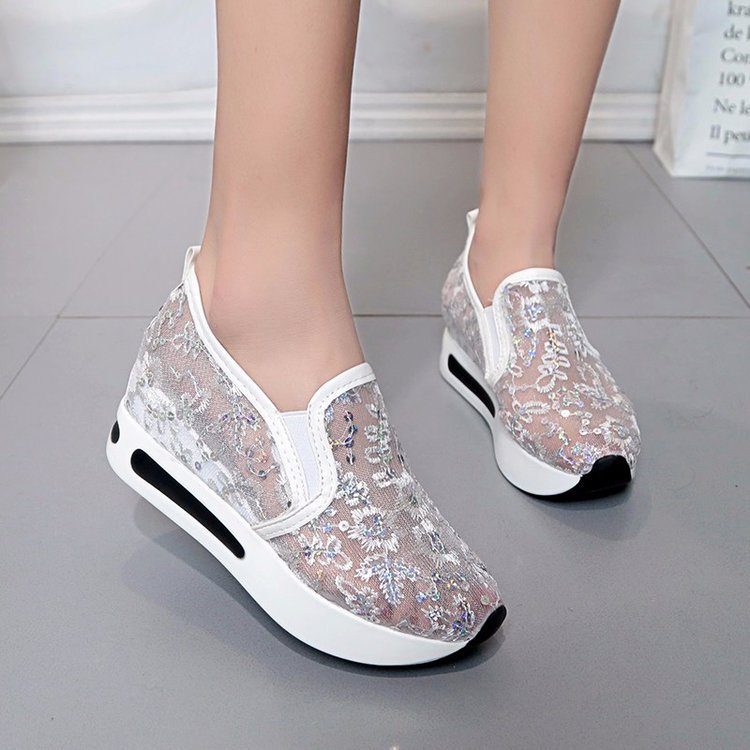 women's fashion flat heel hidden wedge mesh breathable casual flats - supports cross-border platforms and dropshipping