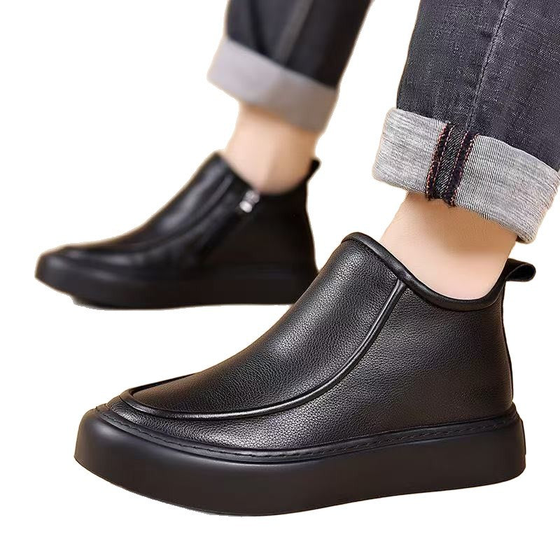 Men's 2025 warm leather shoes: fleece-lined, odor-resistant, winter-proof, thick-soled, waterproof, casual, fur-lined, northeast outdoor style