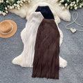 K-style tassel patchwork a-line elegant skirt women's summerhigh waistwork clothingclassy sense of medium long tassel skirt