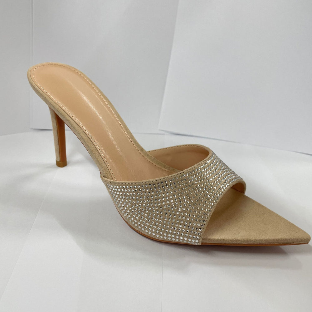 Summer women's stunning rhinestone stiletto heel mules - perfect with dresses, pointed-toe single strap high heels, sexy and comfortable for all-day wear