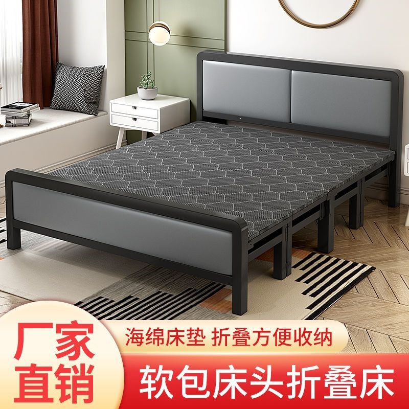 Folding bedfor homedouble iron frame bed with mattress rental house simple bed hard bed office lunch break bed single