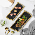 Japanese-style black gold-plated ceramic steak plate - solid color retro dinnerware for home use - pasta plate, sushi plate, vegetable plate