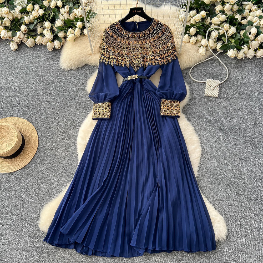 French high-end elegant sequin & beaded patchwork bodycon dress - women's  new arrival, chic pleated maxi dress