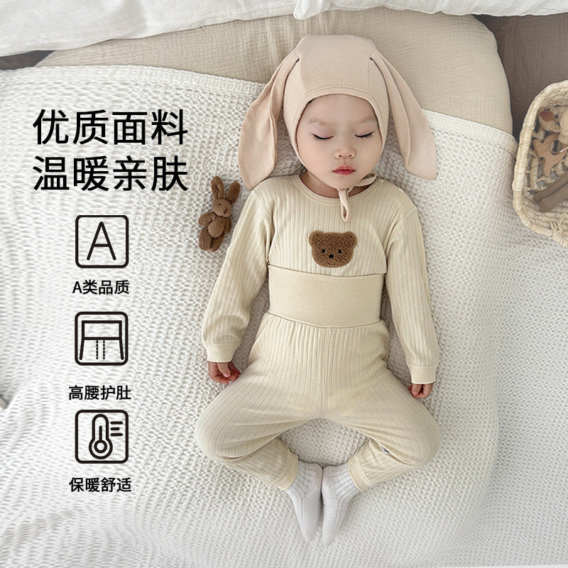 Korean style ins baby separates set - pure cotton infant undershirt, autumn/winter warm high-waisted close-fitting underwear pajama set