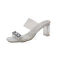 Rhinestone clear crystal heeled sandals women's 2026 summer new one-strap premium chunky heel slippers high heels