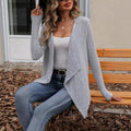 Fashion cross-border 2025temu popular autumn and winter pure color ribbed knitted cardigan open placket long-sleeved casual women's clothing