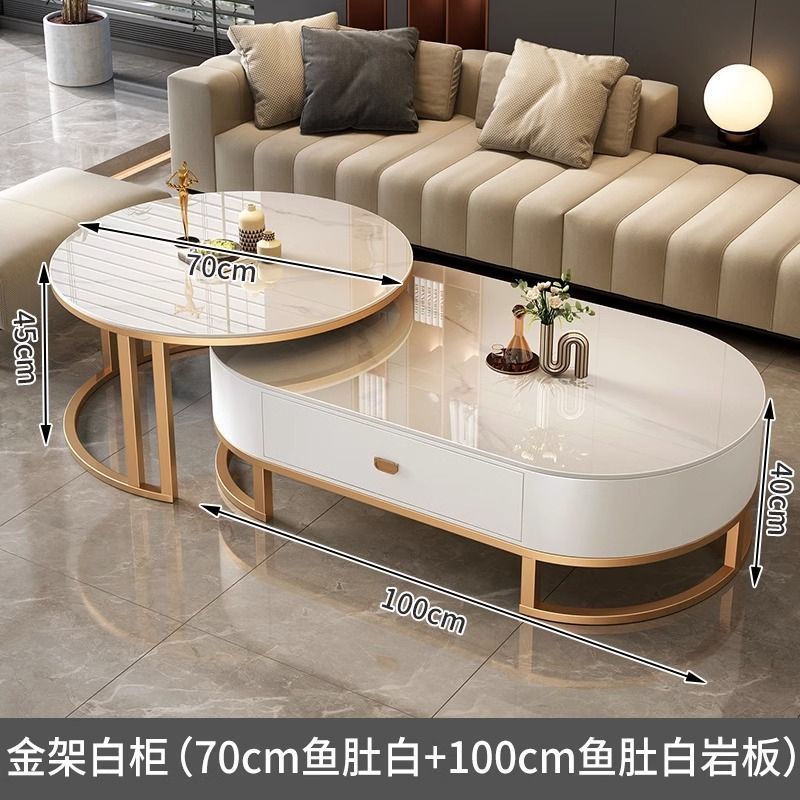 Italian light luxury oval glass coffee table living room home tea table high-end marble combination coffee table set