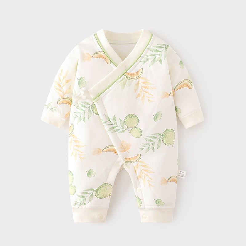Babibele quilted jumpsuit thin cotton boneless khaki fall and winterpure cotton newborn 40g butterfly suit baby crawling suit