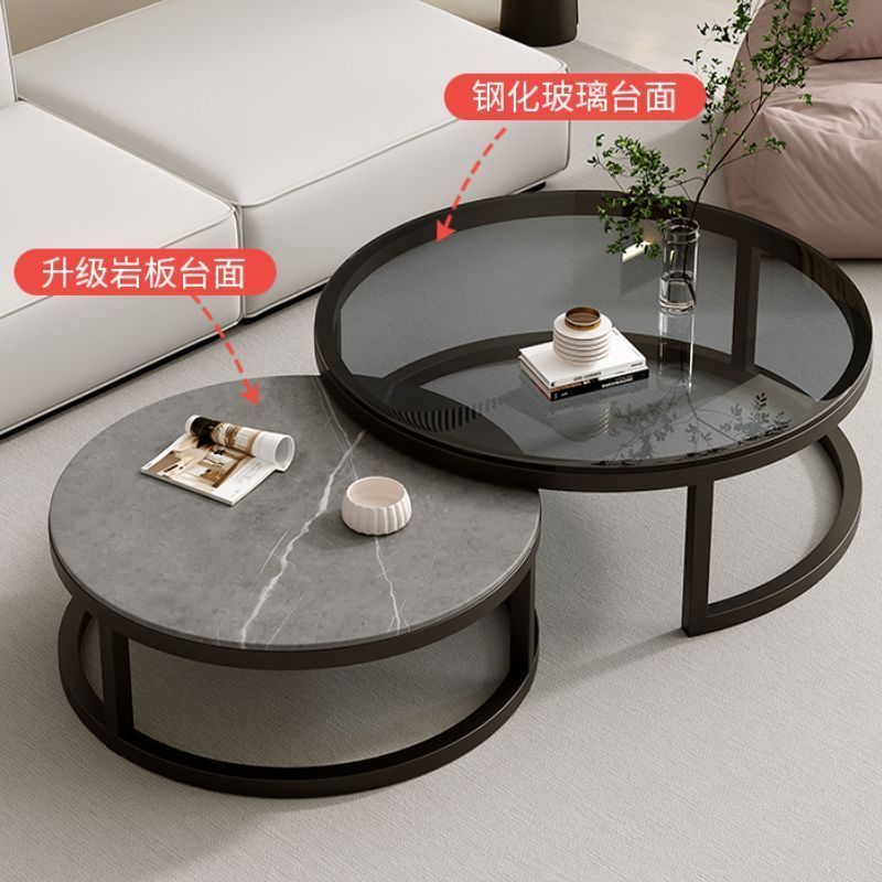 Affordable living room coffee table - new rock slab coffee table set for home living room, marble combination, round, light luxury modern style