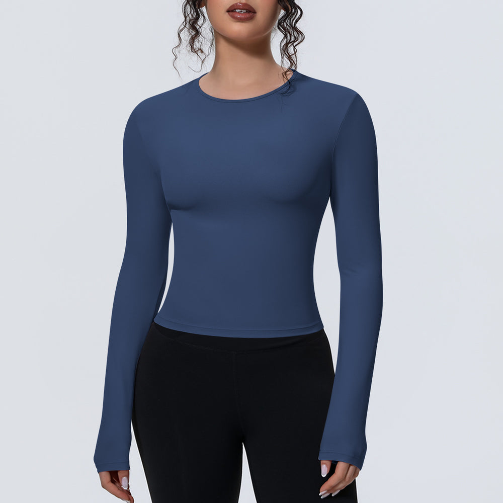 new arrival sports nude waist silmlong sleeves breathable yoga clothes t-shirt running training fitness tops for women
