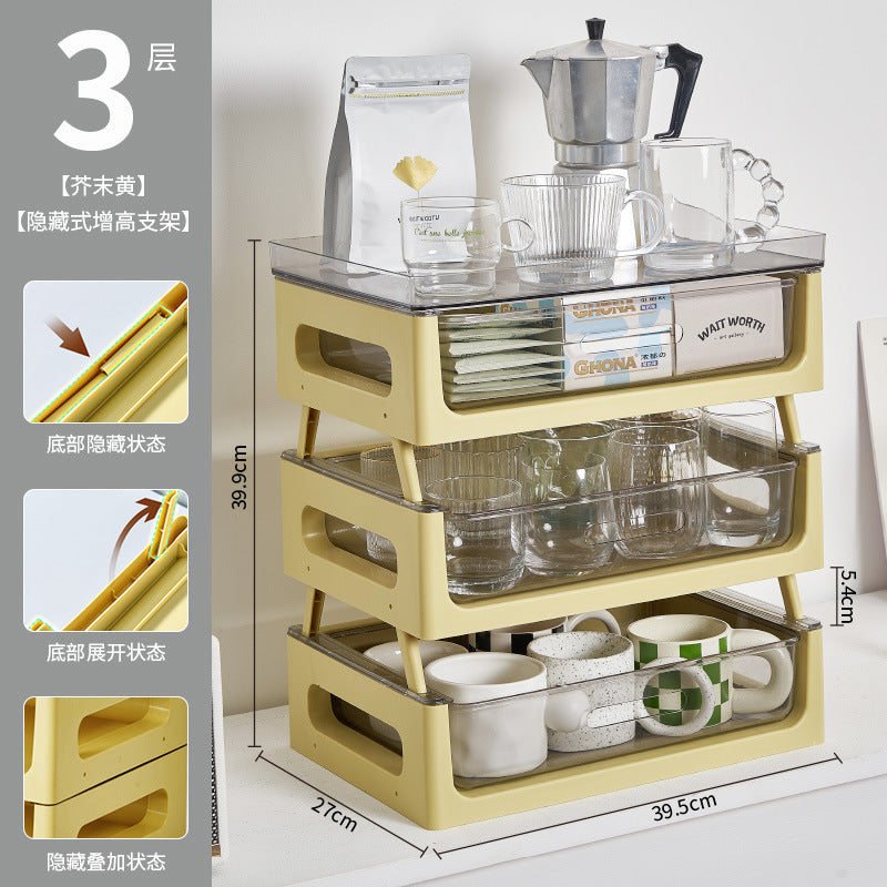 Drawer type desktop storage Plastic multi-layer transparent shelf Tea room Dust-proof cup Tea bag Coffee storage box