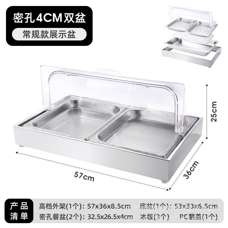 Stainless steel braised meat drain tray - commercial-grade display plate with lid for hotels, cafeterias, restaurants, and sushi restaurants - keeps food fresh and cold
