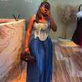 European and american women's clothing  summer new sweet and fresh printed cinched waist tank top and high-waisted pleated skirt two-piece set