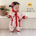 Baby winter baby girl full month fall and winter hundred days dress one-piece princess medium thick chinese style one year old outing one-piece