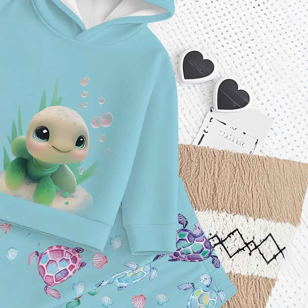 Kids' hoodie set, cross-border hot seller, trendy printed girls' fashion hooded sweatshirt and sweatpants set