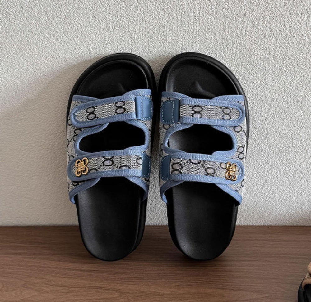 Plus size chunky platform sandals women's  summer denim outerwear velcro print beach flip-flops export