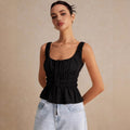 European and american style sweet square neck drawstring ruched camisole top - women's slimming, figure-flattering, ruffle hem, open back top
