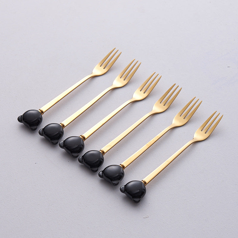 Bear fruit fork suit high-looking electroplated ceramic storage jar stainless steel fork spoon combination fruit pick jar wholesale