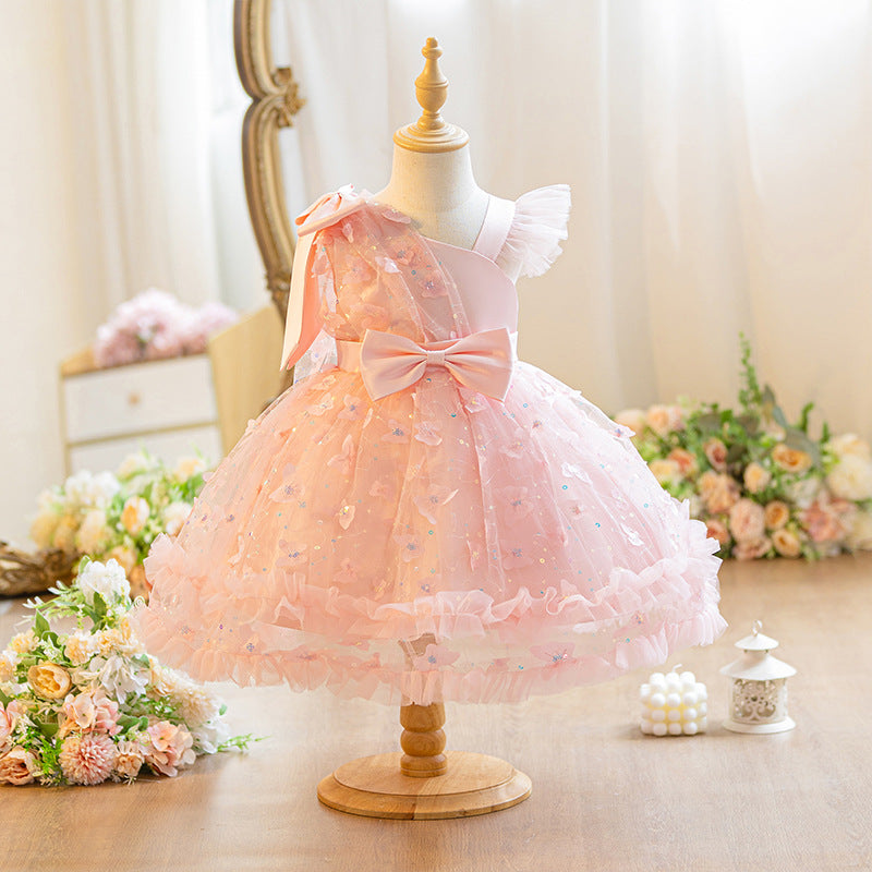 new arrival one-year-old baby girl girl dress bowssense of design shawl princess skirt hostess tutu skirt