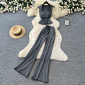 Minimalist sleeveless tank top & high-waisted striped flare pants set - women's summer slimming two-piece outfit for a chic and confident look
