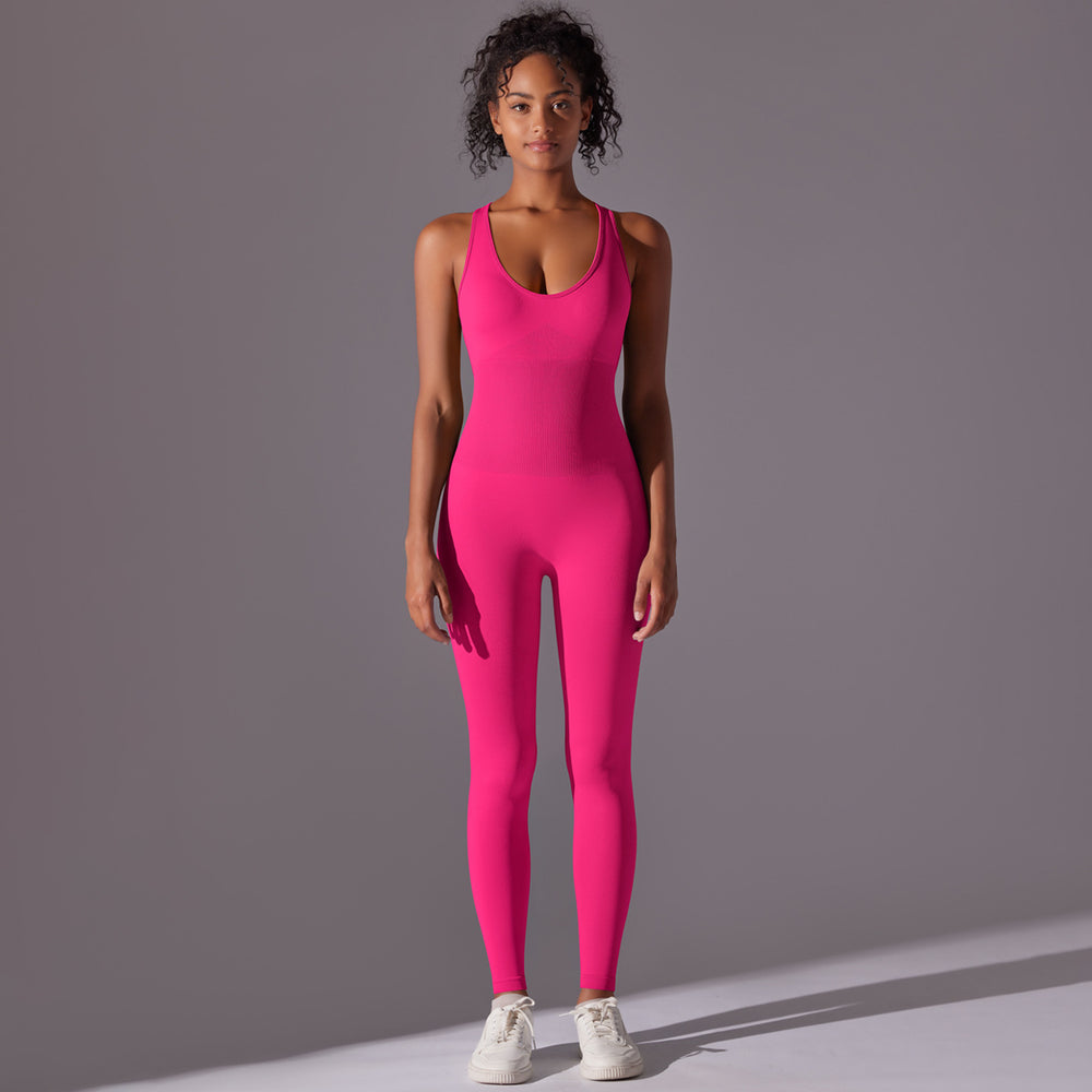 European and american seamless one-piece yoga suit, cutout back design, sports bodysuit, tummy control, tight fit, butt lift, women's fitness jumpsuit