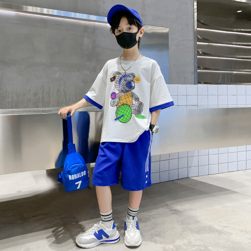 Boys' summer outfit set:  new summer collection for mid-to-large children - lightweight, cool, and trendy sportswear for boys