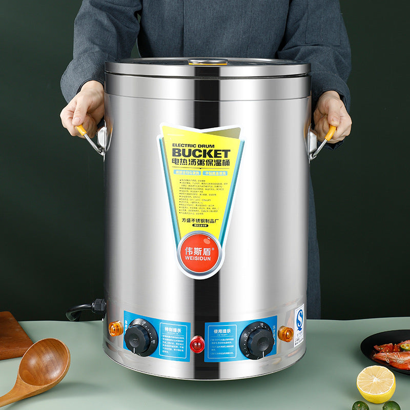 Stainless steel heating and insulation bucket, special commercial large-capacity soup bucket, food warmer, cooking bucket, boiling water bucket