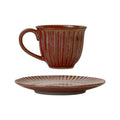 Vintage ceramic striped coffee cup and saucer set - stylish stoneware mug for office afternoon tea, water, or milk