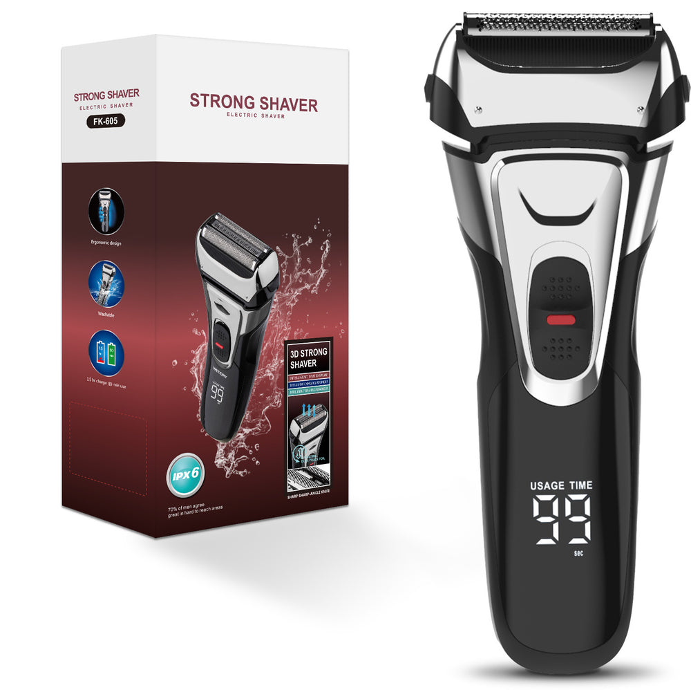 Wholesale reciprocating electric shaver for men, triple-blade razor, full body washable, digital display, usb quick charge