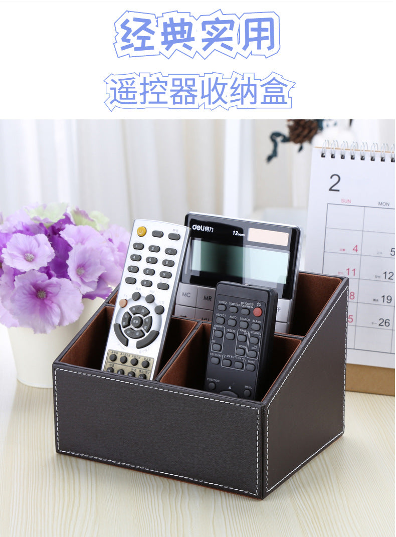 Multifunctional leather large pen holder office desktop stationery storage box remote control leather storage seat creative storage box