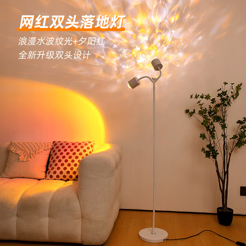 New double-headed heart-shaped sunset ripple ambient light - perfect for live streaming and photography, sunset red water ripple floor lamp