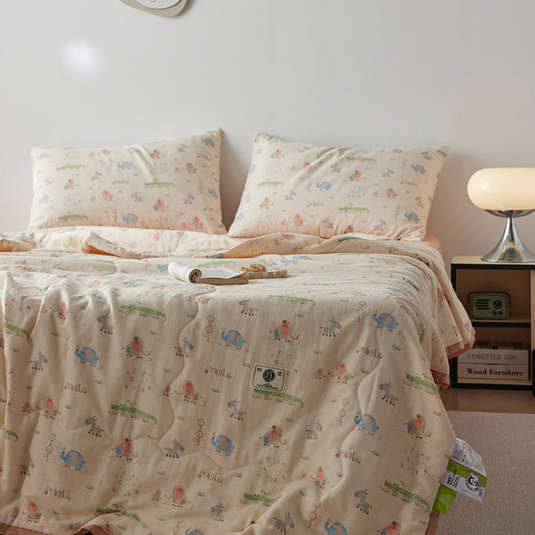 Class A cotton aerobic double-layer yarn summer quilt four-piece set of pure cotton air conditioner quilt summer dormitory soybean quilt summer cool quilt