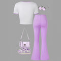 wholesale girls' flared pants set, fashionable spring, summer, and autumn sanrio short-sleeved long flared pants set for girls