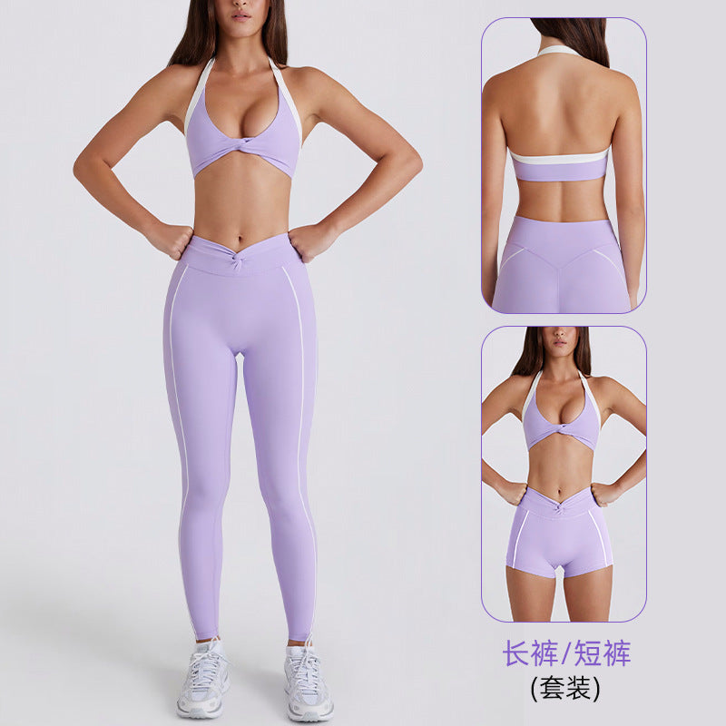 color block twist high-waisted butt-lifting yoga shorts, pants, tank top, running sports bra, yoga outfit set for women