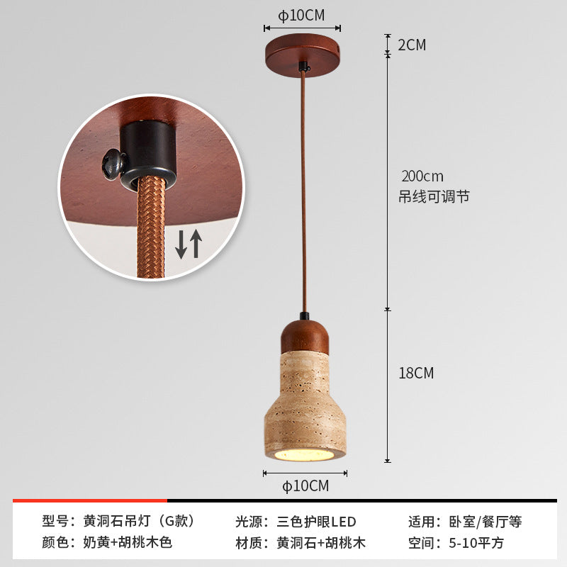 Wabi sand wind bedside small chandelier modern simple single head decoration creative personality atmosphere Zhongshan lamps yellow cave stone