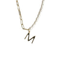 Elegant and chic: freshwater pearl necklace for moms - 26 letter titanium steel gold-plated pendant choker